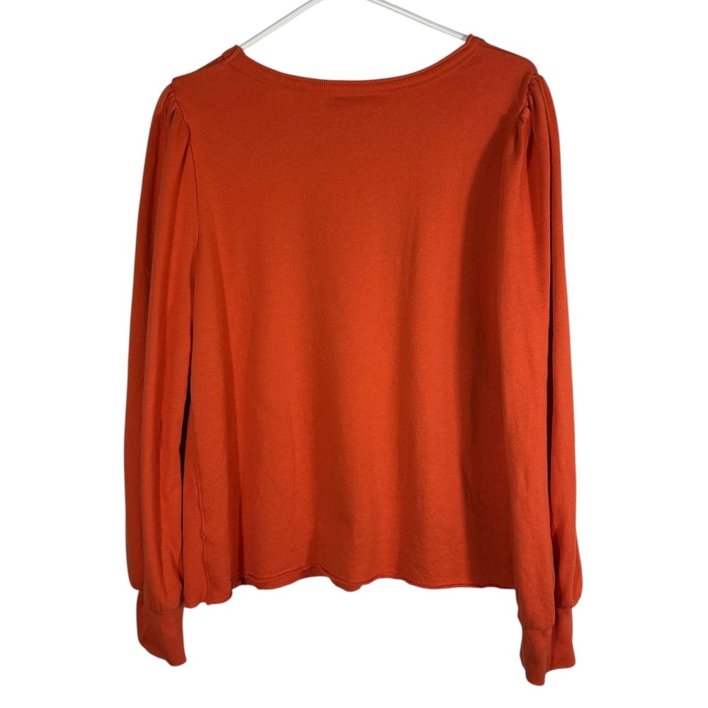 Universal Thread Womens L Burnt Orange Puff Sleeve Sweatshirt Raw Hem Terry - Picture 4 of 7